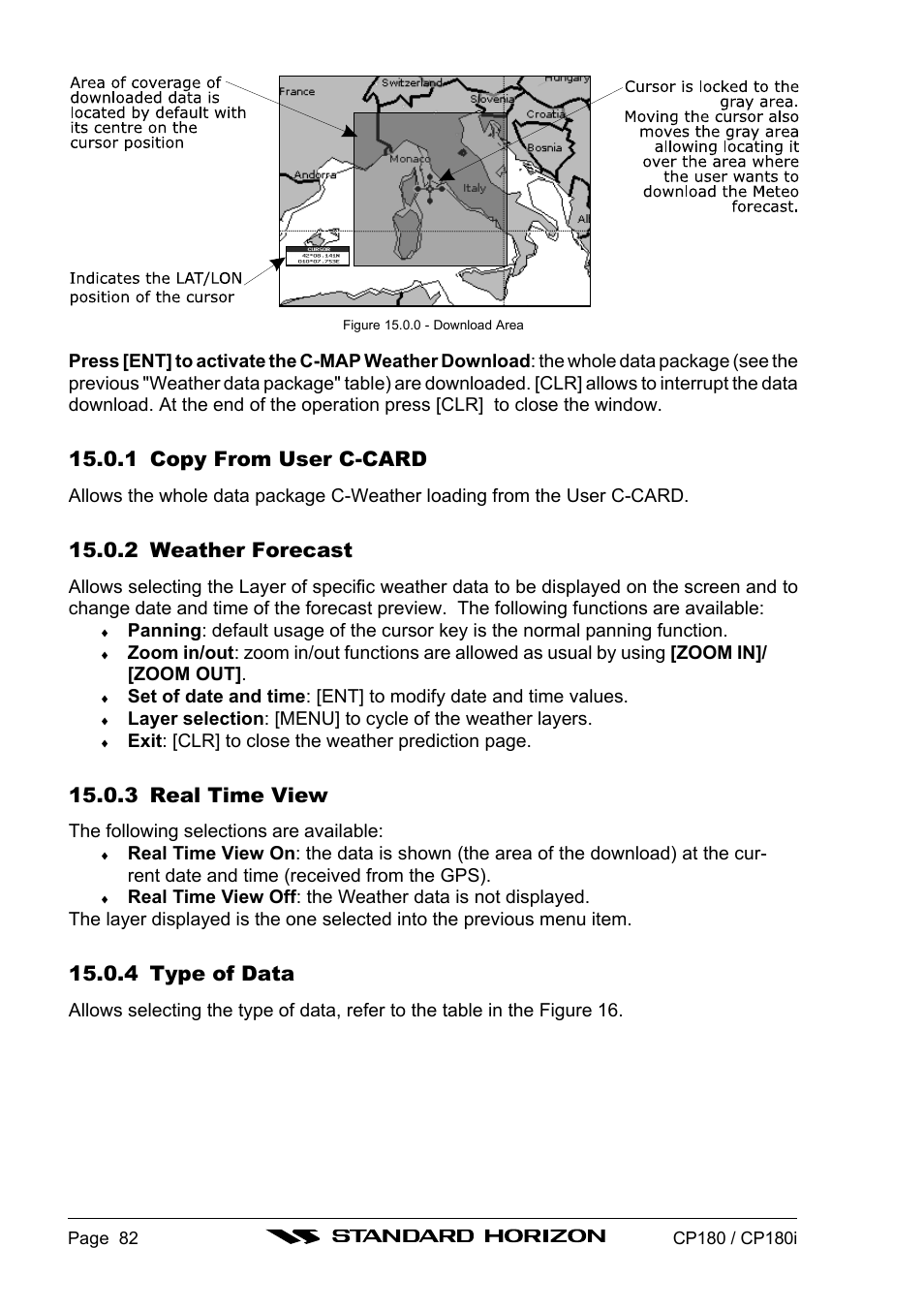 1 copy from user c-card, 2 weather forecast, 3 real time view | 4 type of data | Standard Horizon CP180 User Manual | Page 80 / 92