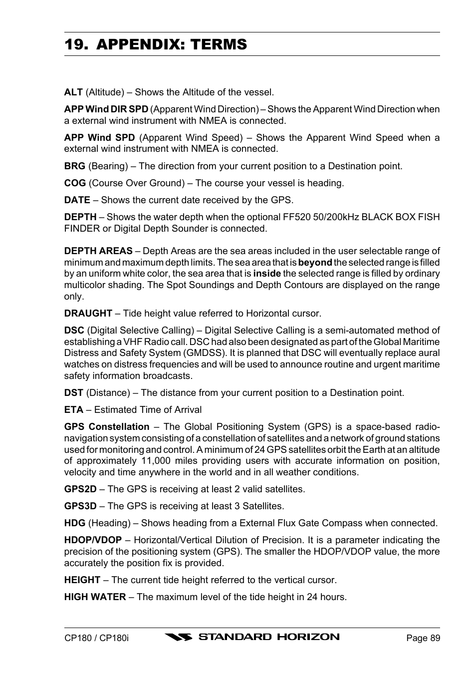 Appendix: terms | Standard Horizon CP180 User Manual | Page 87 / 92