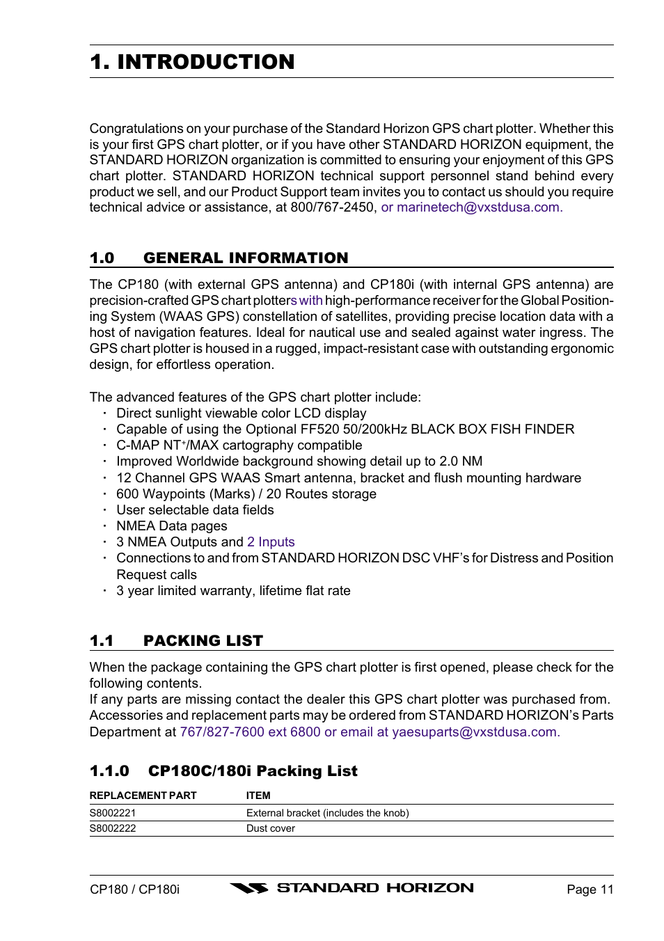 Introduction | Standard Horizon CP180 User Manual | Page 9 / 92