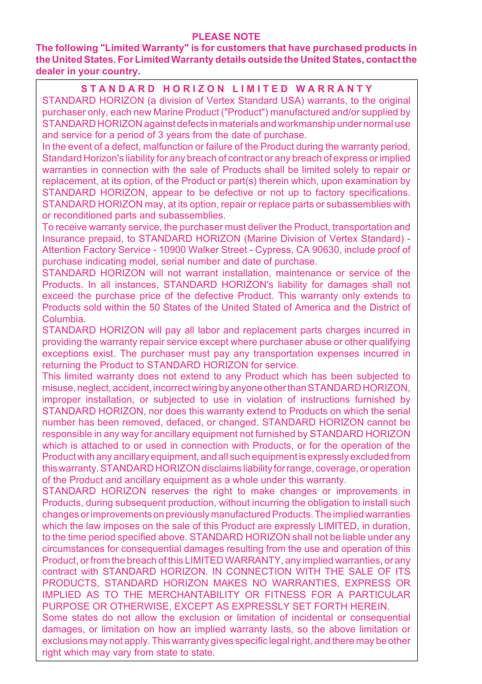 Standard Horizon CP180 User Manual | Page 92 / 92