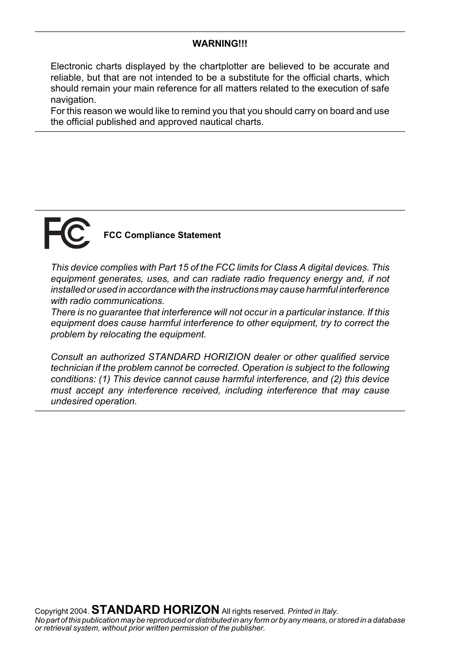 Standard horizon | Standard Horizon CP1000C User Manual | Page 2 / 82