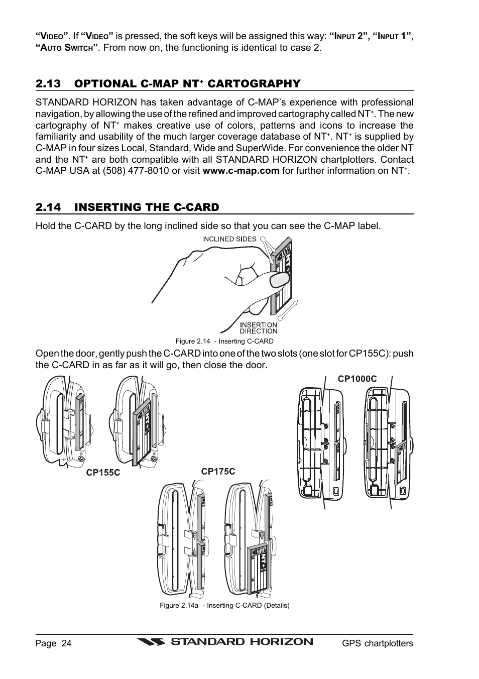 13 optional c-map nt, Cartography, 14 inserting the c-card | Standard Horizon CP1000C User Manual | Page 22 / 82