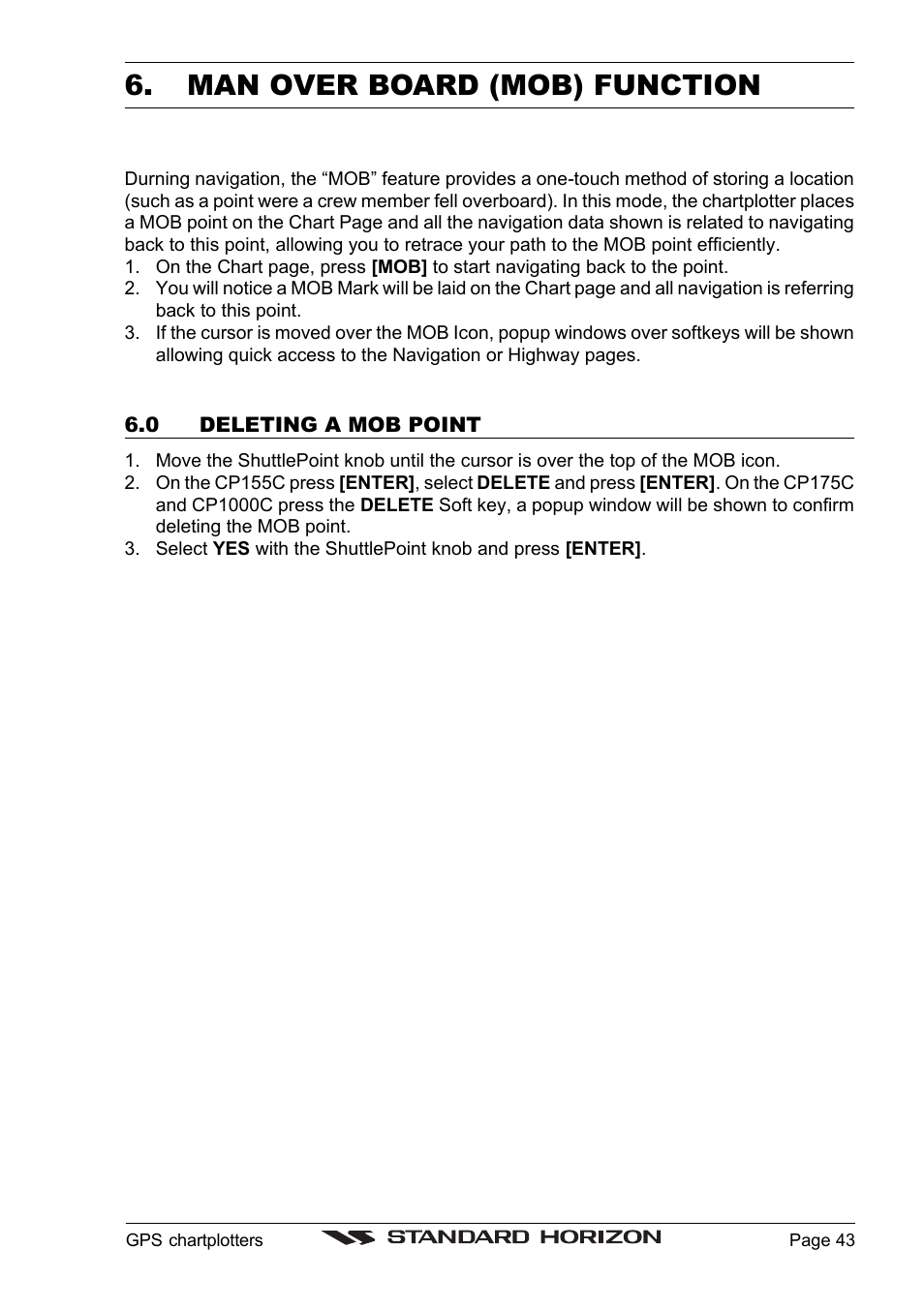 Man over board (mob) function | Standard Horizon CP1000C User Manual | Page 41 / 82