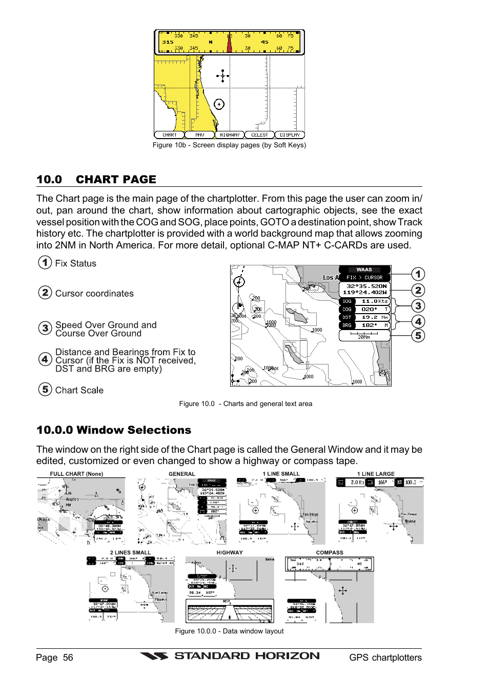 0 chart page, 0 window selections | Standard Horizon CP1000C User Manual | Page 54 / 82