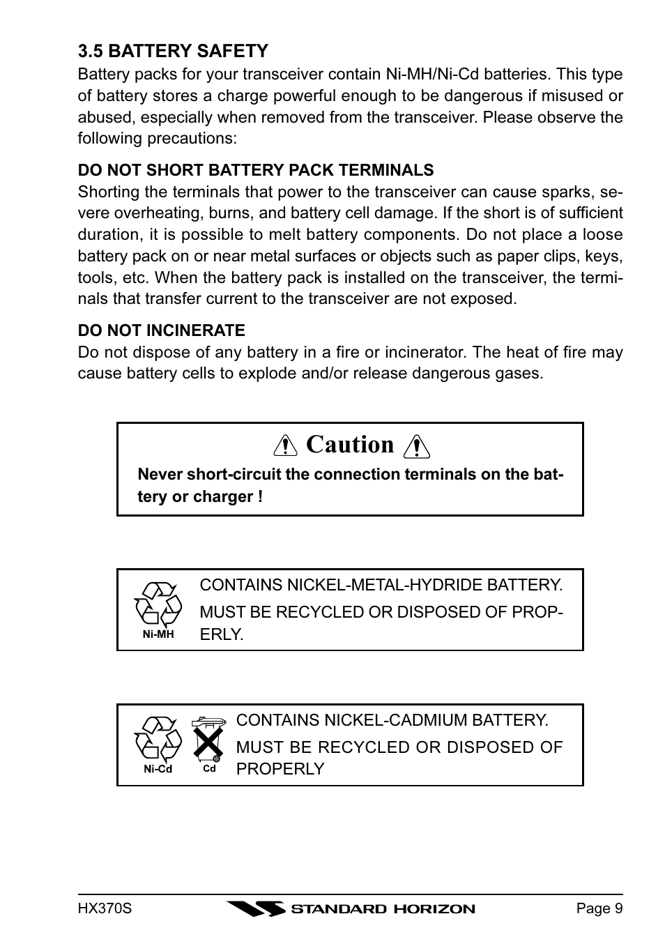 Caution | Standard Horizon HX370S User Manual | Page 11 / 48