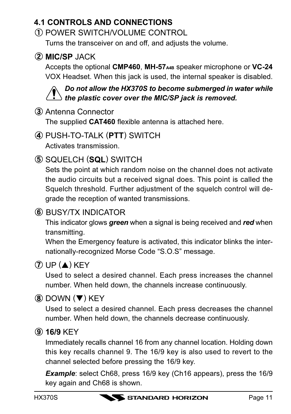 Standard Horizon HX370S User Manual | Page 13 / 48