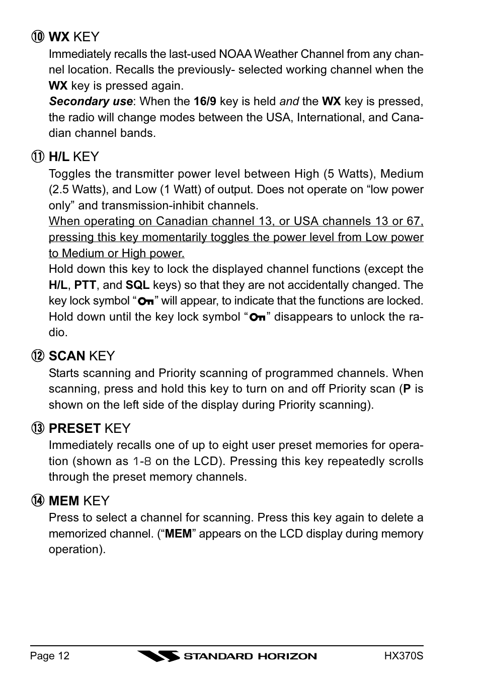 Standard Horizon HX370S User Manual | Page 14 / 48