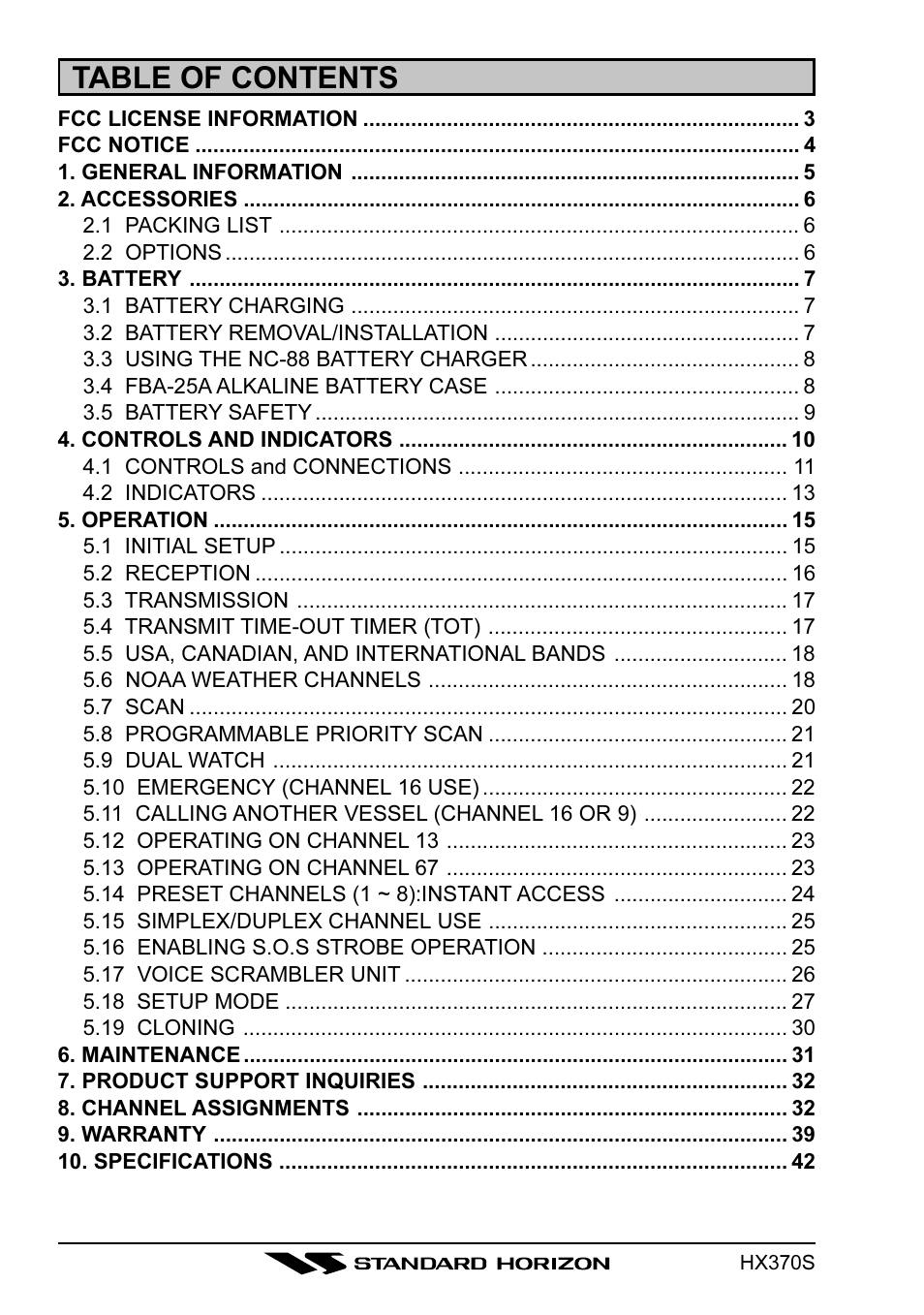 Standard Horizon HX370S User Manual | Page 2 / 48