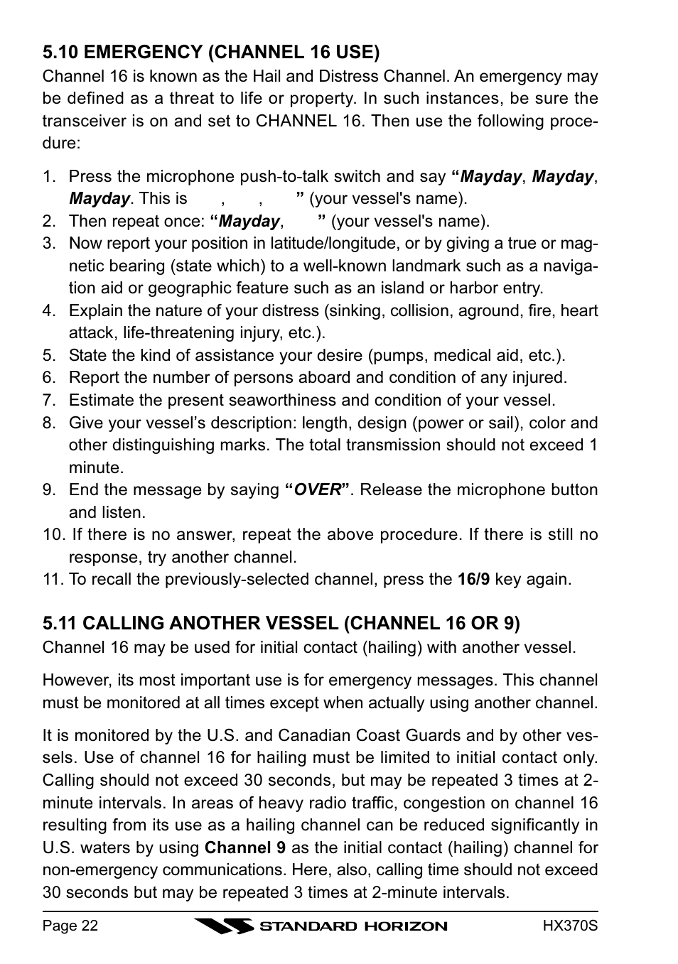 Standard Horizon HX370S User Manual | Page 24 / 48