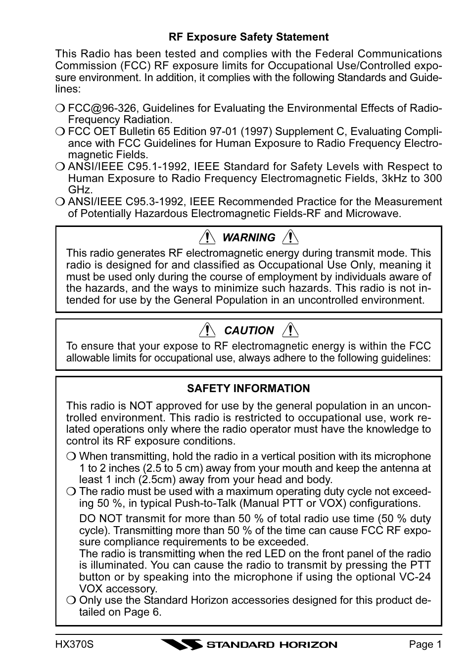 Standard Horizon HX370S User Manual | Page 3 / 48