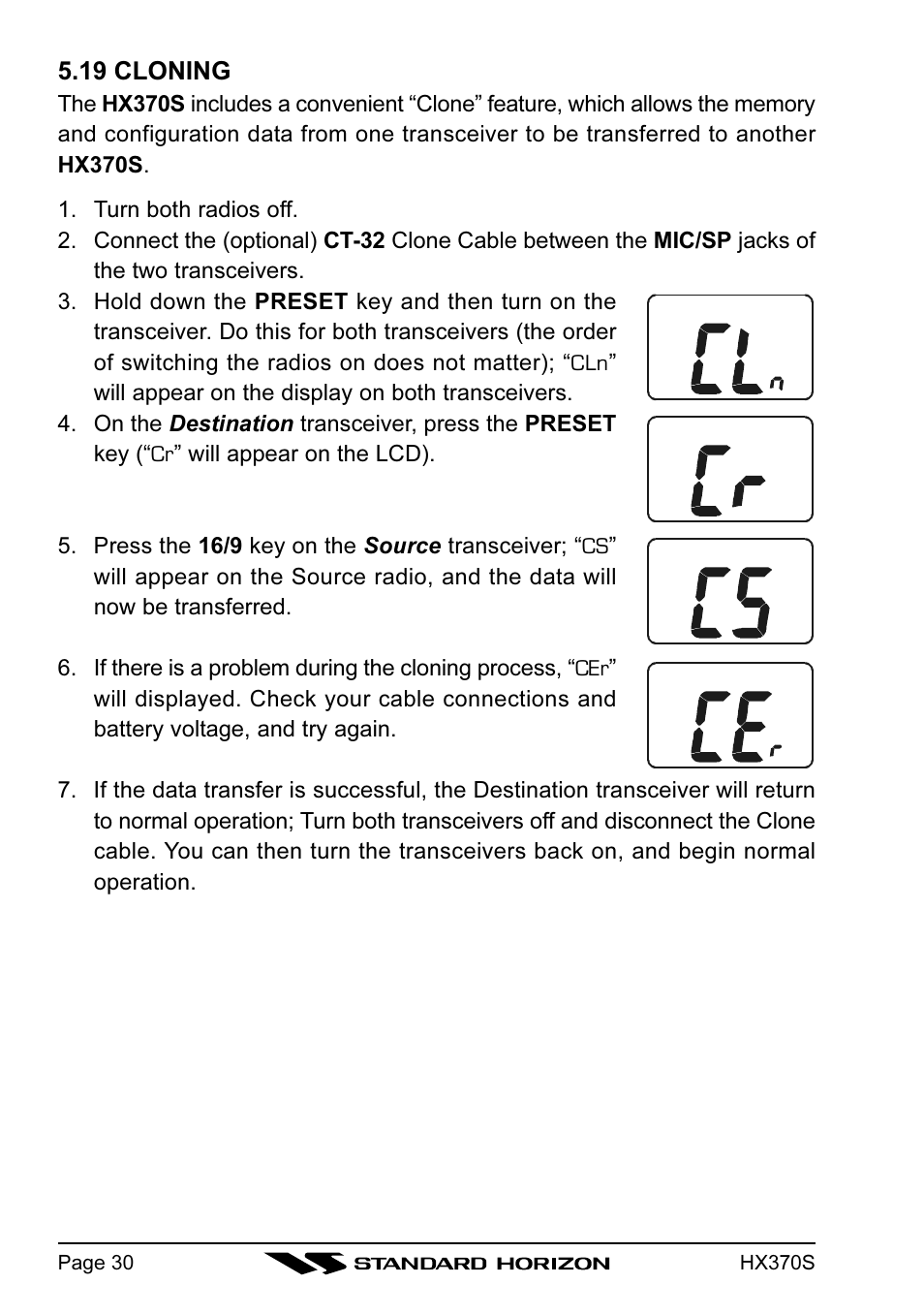 Standard Horizon HX370S User Manual | Page 32 / 48