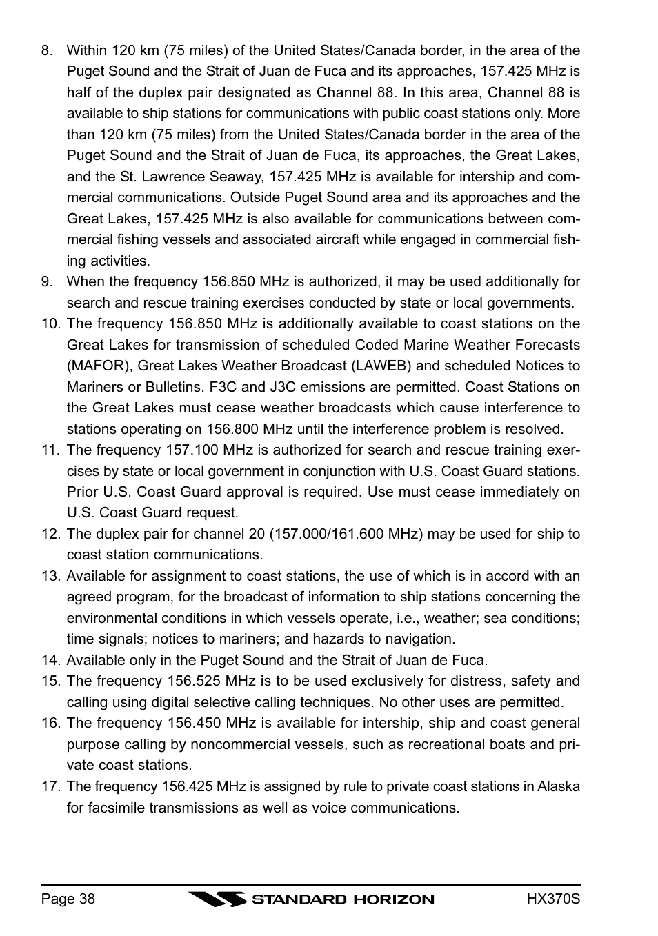 Standard Horizon HX370S User Manual | Page 40 / 48