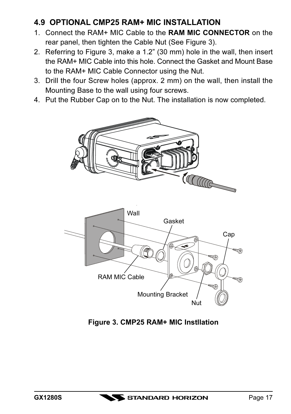 9 optional cmp25 ram+ mic installation | Standard Horizon MATRIX GX1280S User Manual | Page 17 / 74