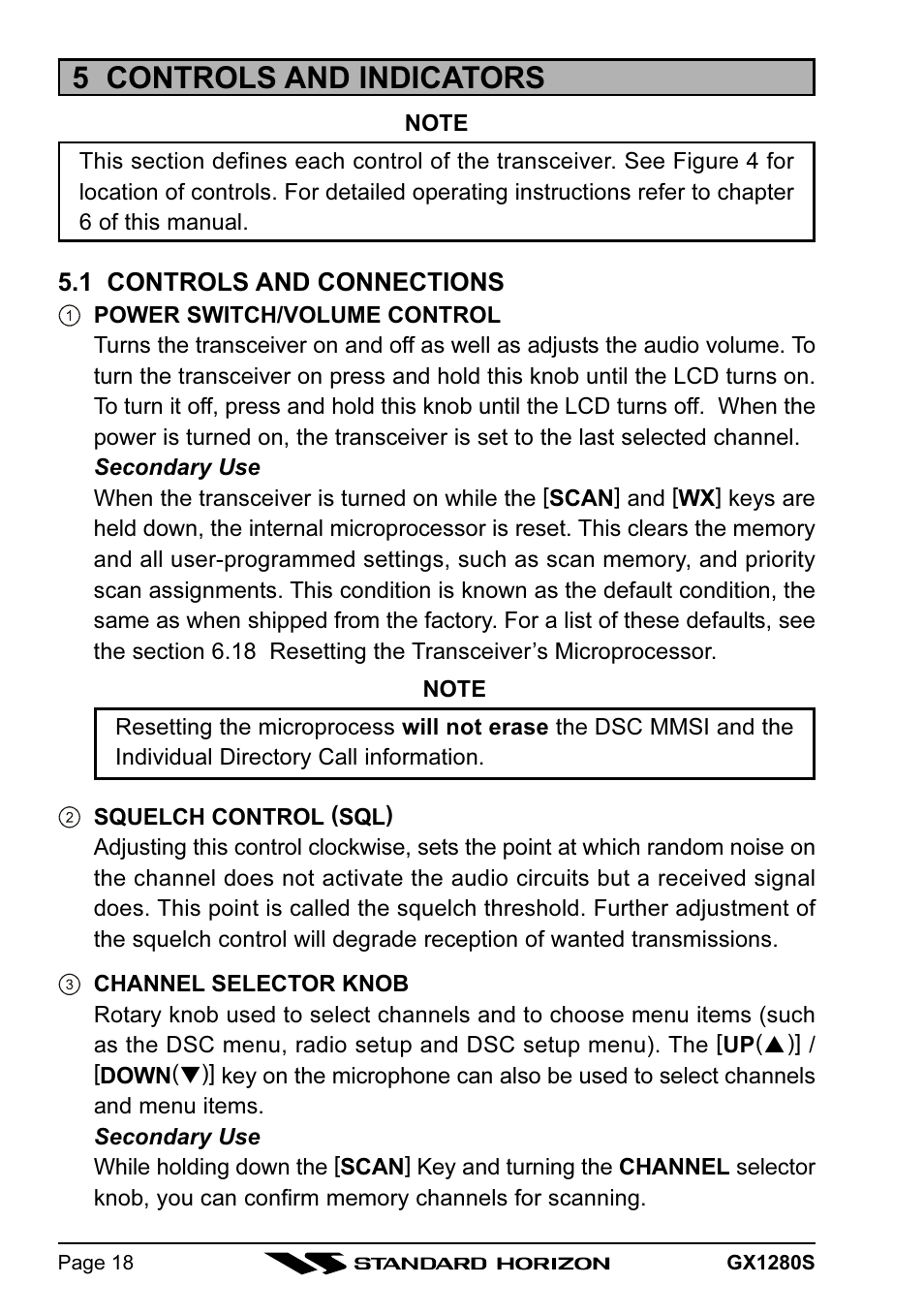 5 controls and indicators | Standard Horizon MATRIX GX1280S User Manual | Page 18 / 74
