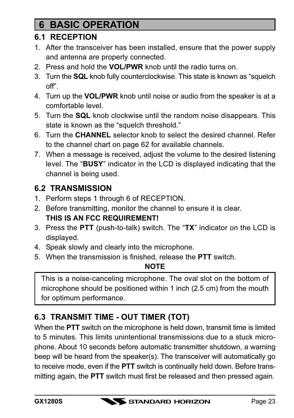 6 basic operation | Standard Horizon MATRIX GX1280S User Manual | Page 23 / 74
