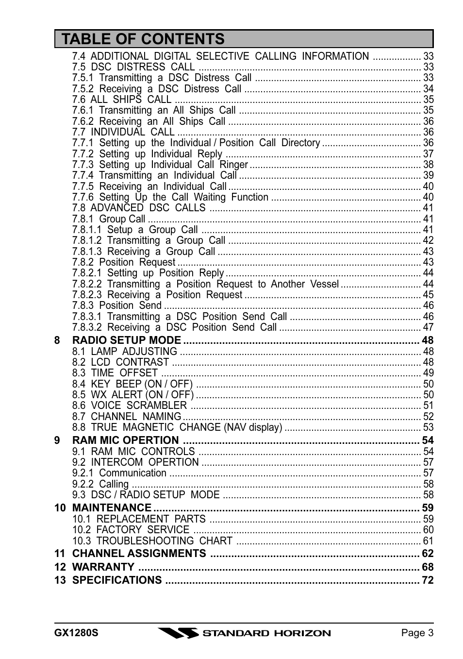Standard Horizon MATRIX GX1280S User Manual | Page 3 / 74