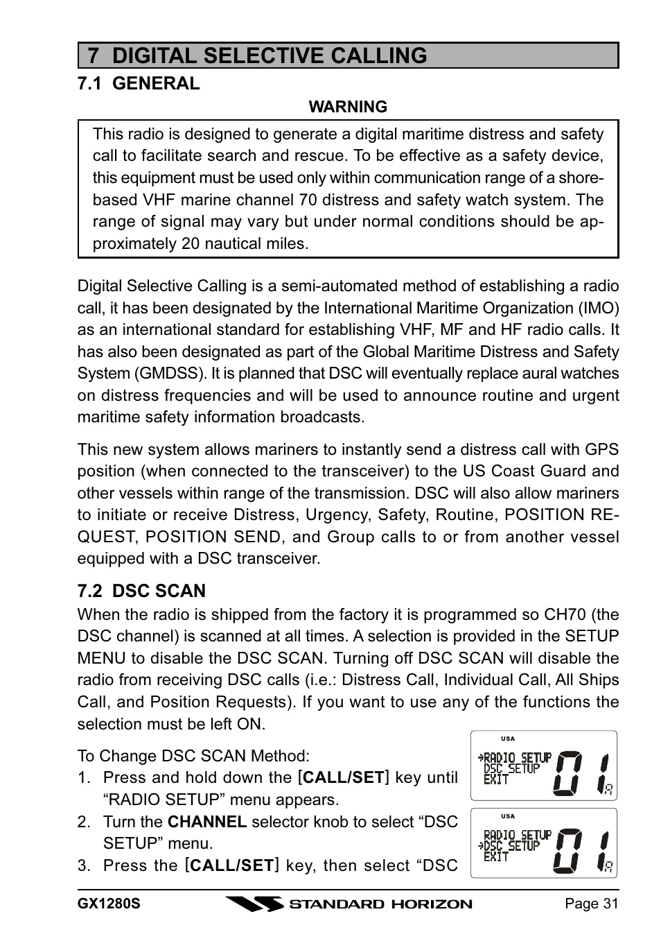7 digital selective calling | Standard Horizon MATRIX GX1280S User Manual | Page 31 / 74