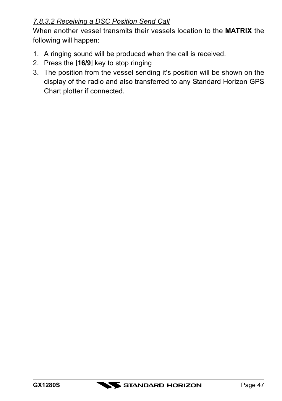 Standard Horizon MATRIX GX1280S User Manual | Page 47 / 74