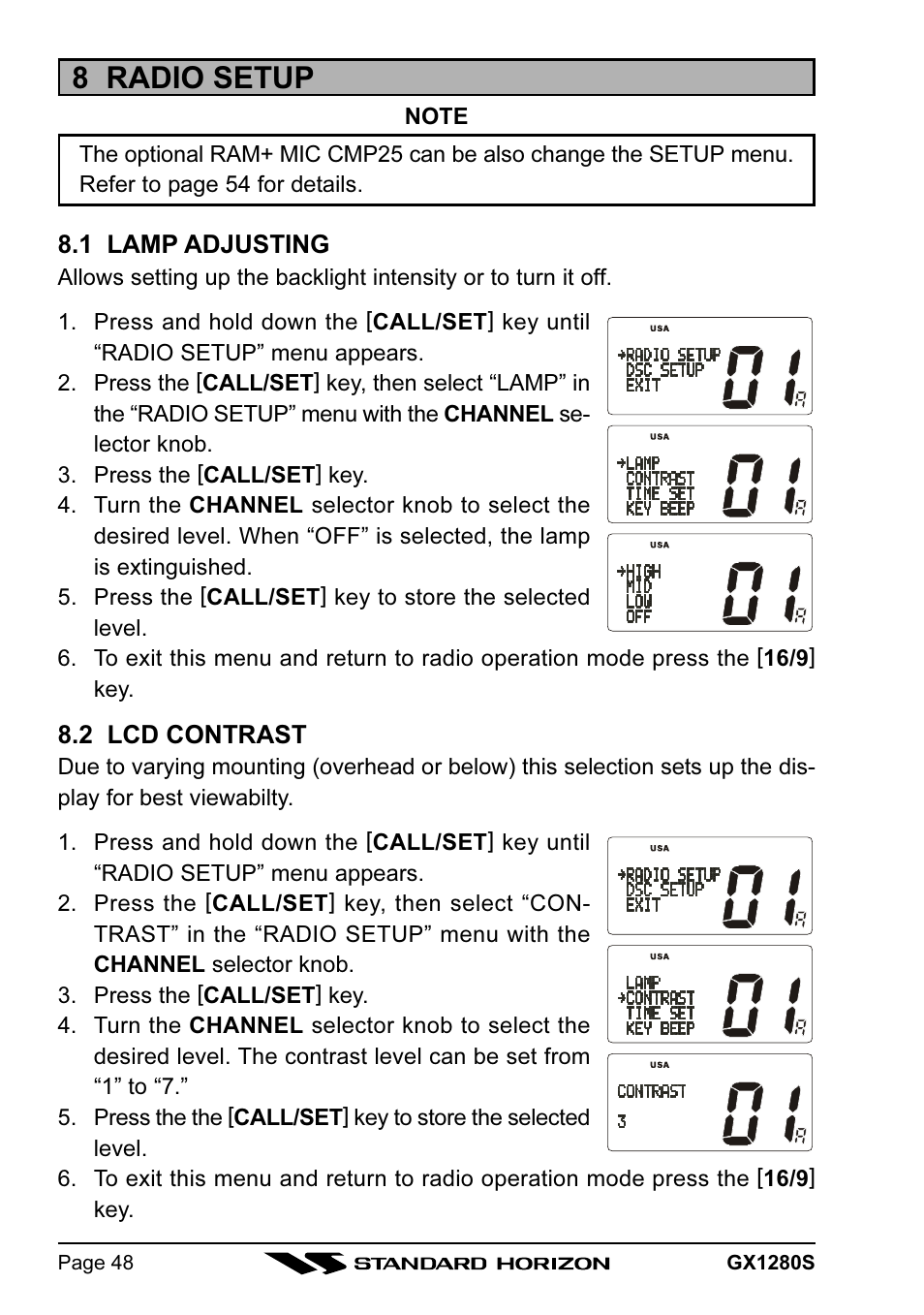 8 radio setup | Standard Horizon MATRIX GX1280S User Manual | Page 48 / 74