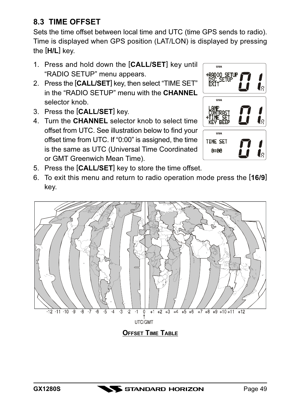 3 time offset | Standard Horizon MATRIX GX1280S User Manual | Page 49 / 74