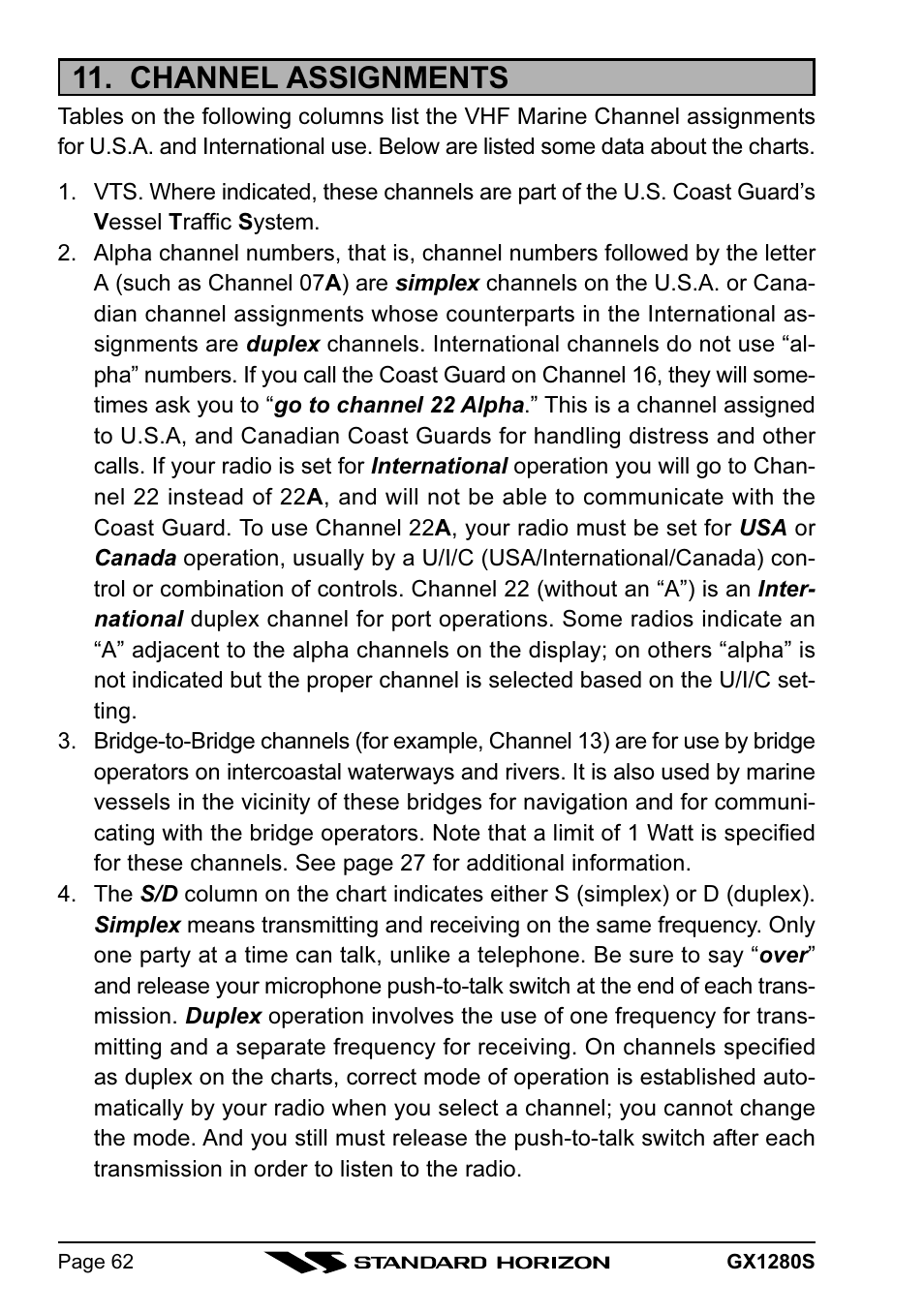 Channel assignments | Standard Horizon MATRIX GX1280S User Manual | Page 62 / 74