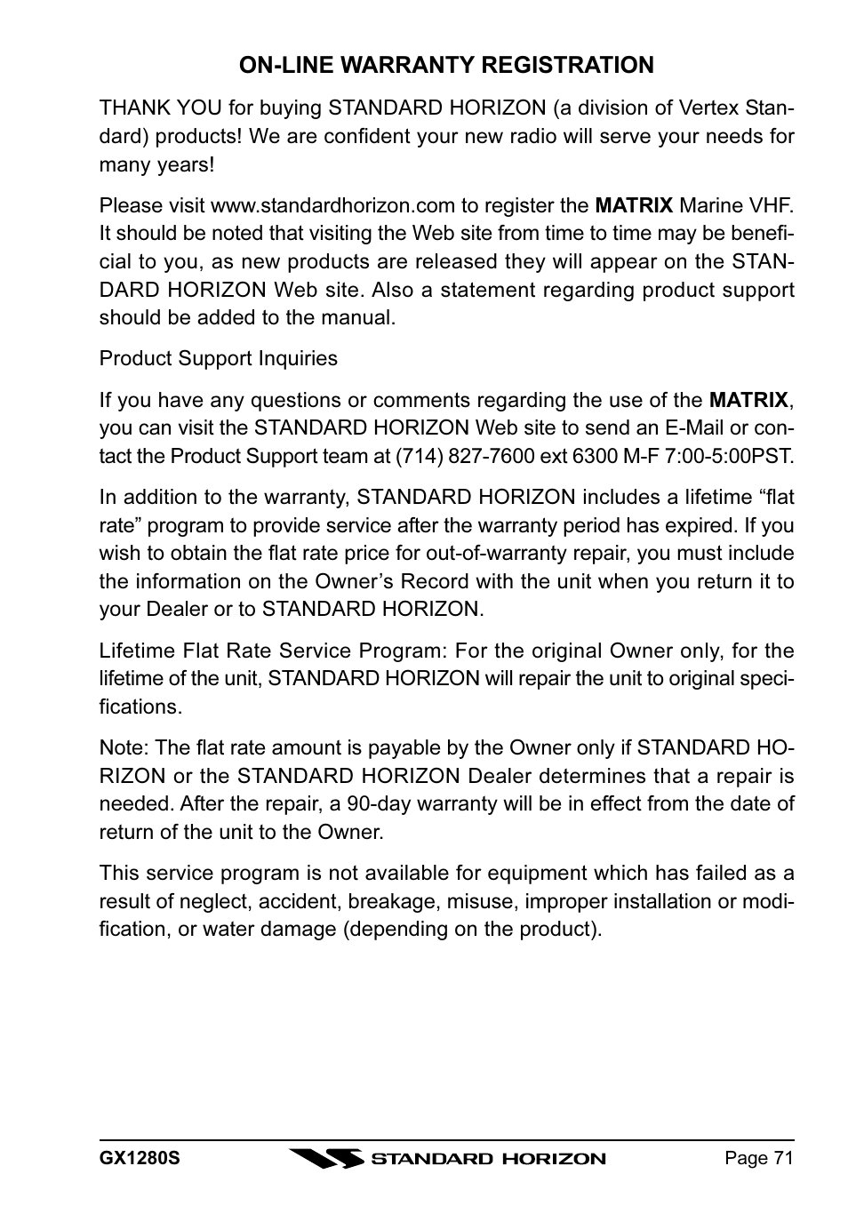 Standard Horizon MATRIX GX1280S User Manual | Page 71 / 74