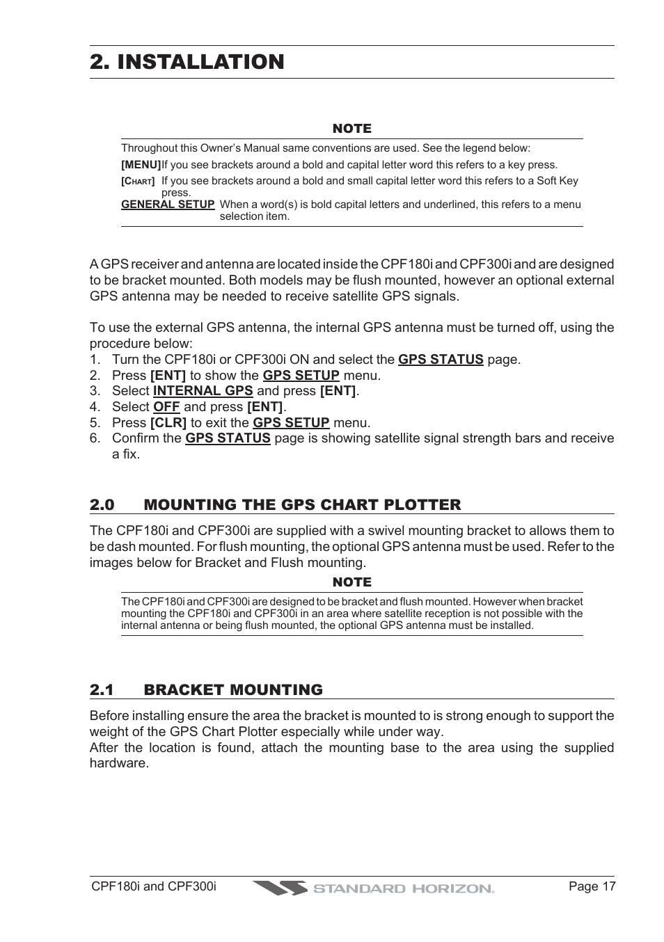 Installation, 0 mounting the gps chart plotter, 1 bracket mounting | Standard Horizon MAX CPF180I User Manual | Page 15 / 144