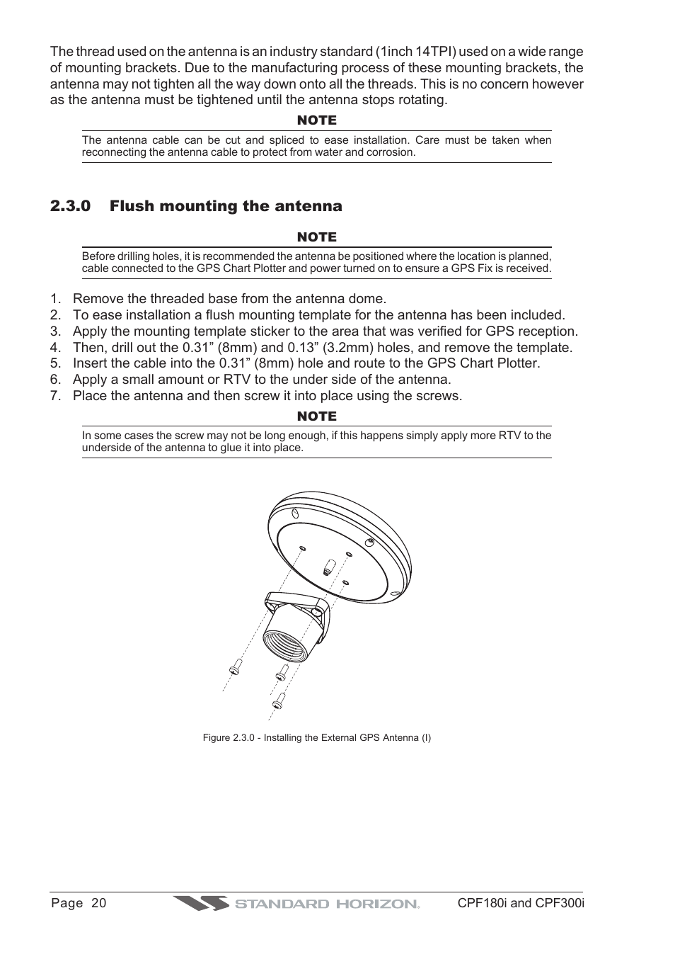 0 flush mounting the antenna | Standard Horizon MAX CPF180I User Manual | Page 18 / 144