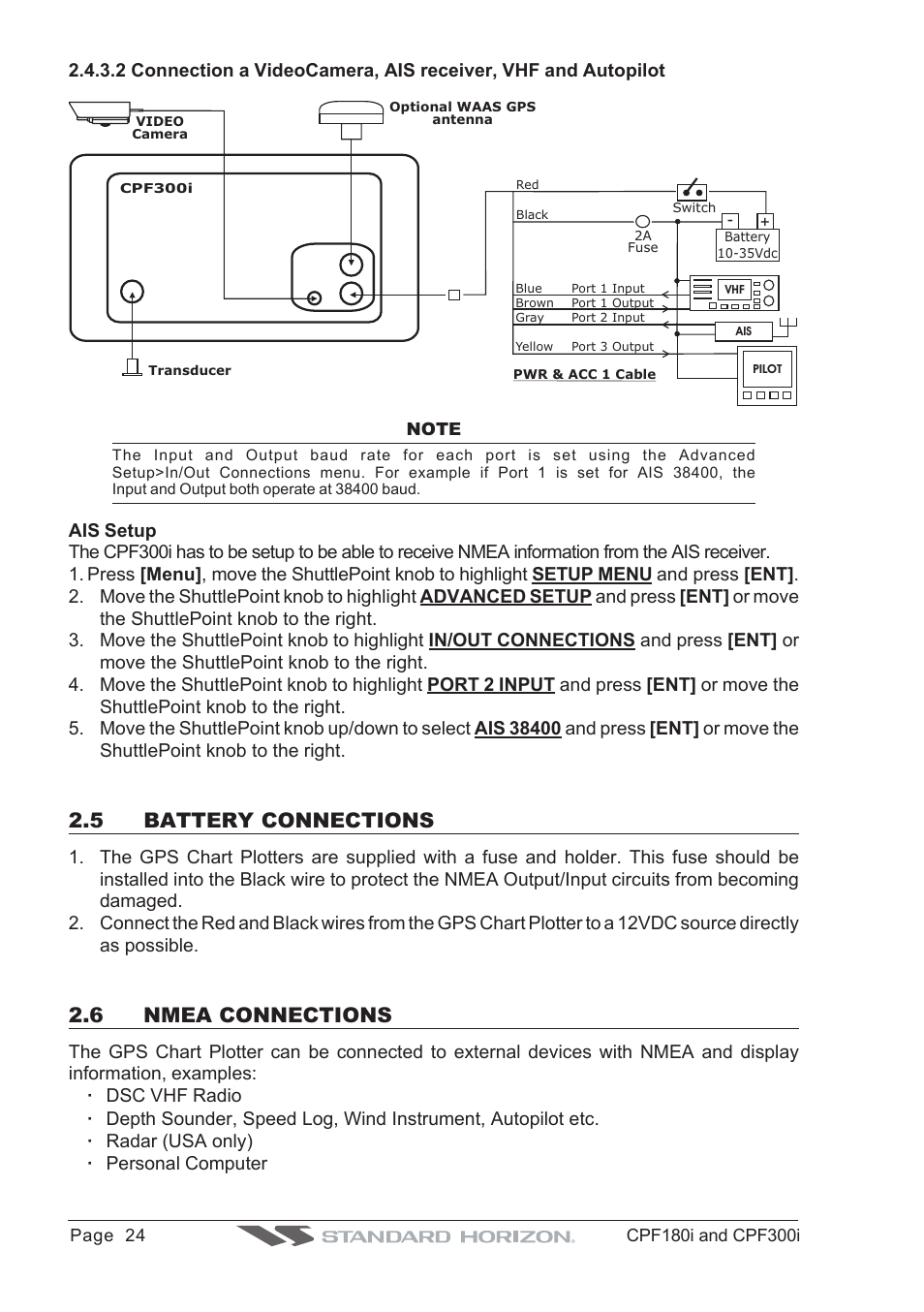 5 battery connections, 6 nmea connections | Standard Horizon MAX CPF180I User Manual | Page 22 / 144