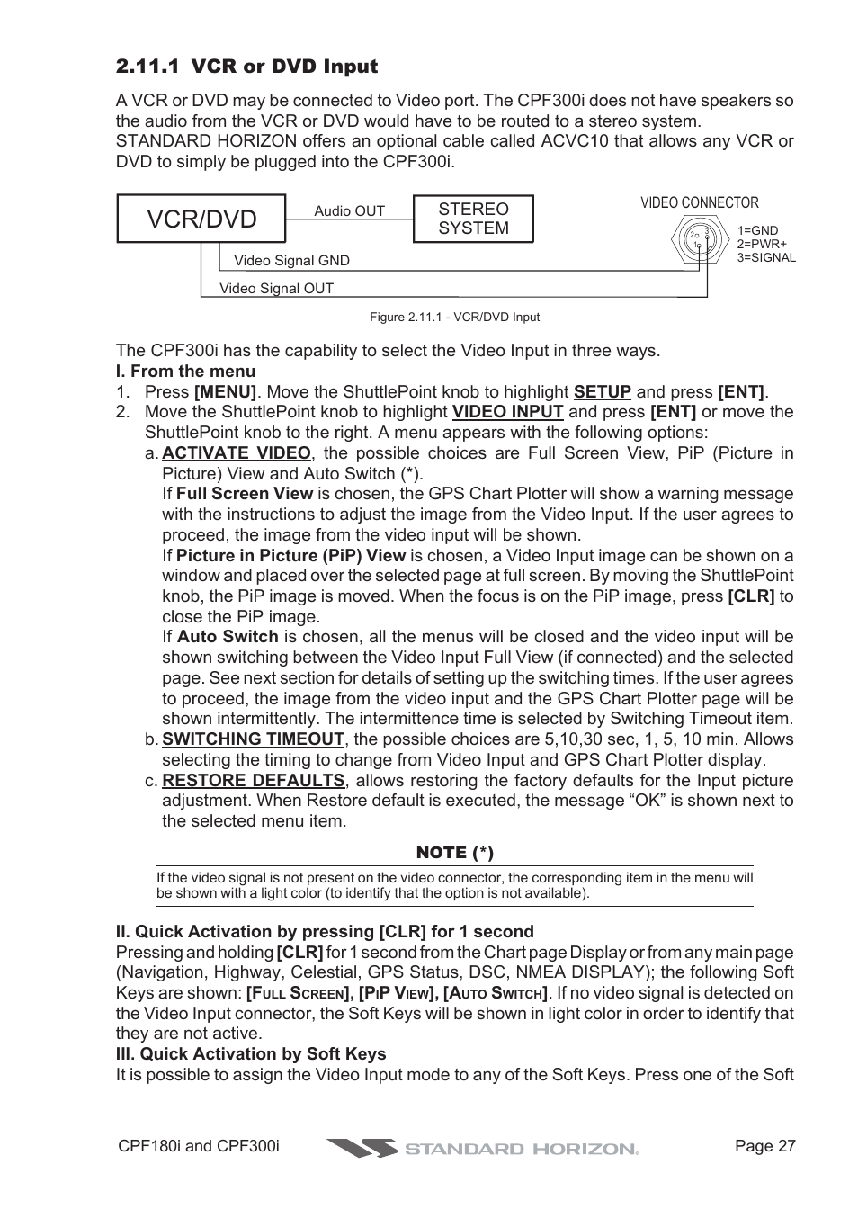 Vcr/dvd, 1 vcr or dvd input | Standard Horizon MAX CPF180I User Manual | Page 25 / 144