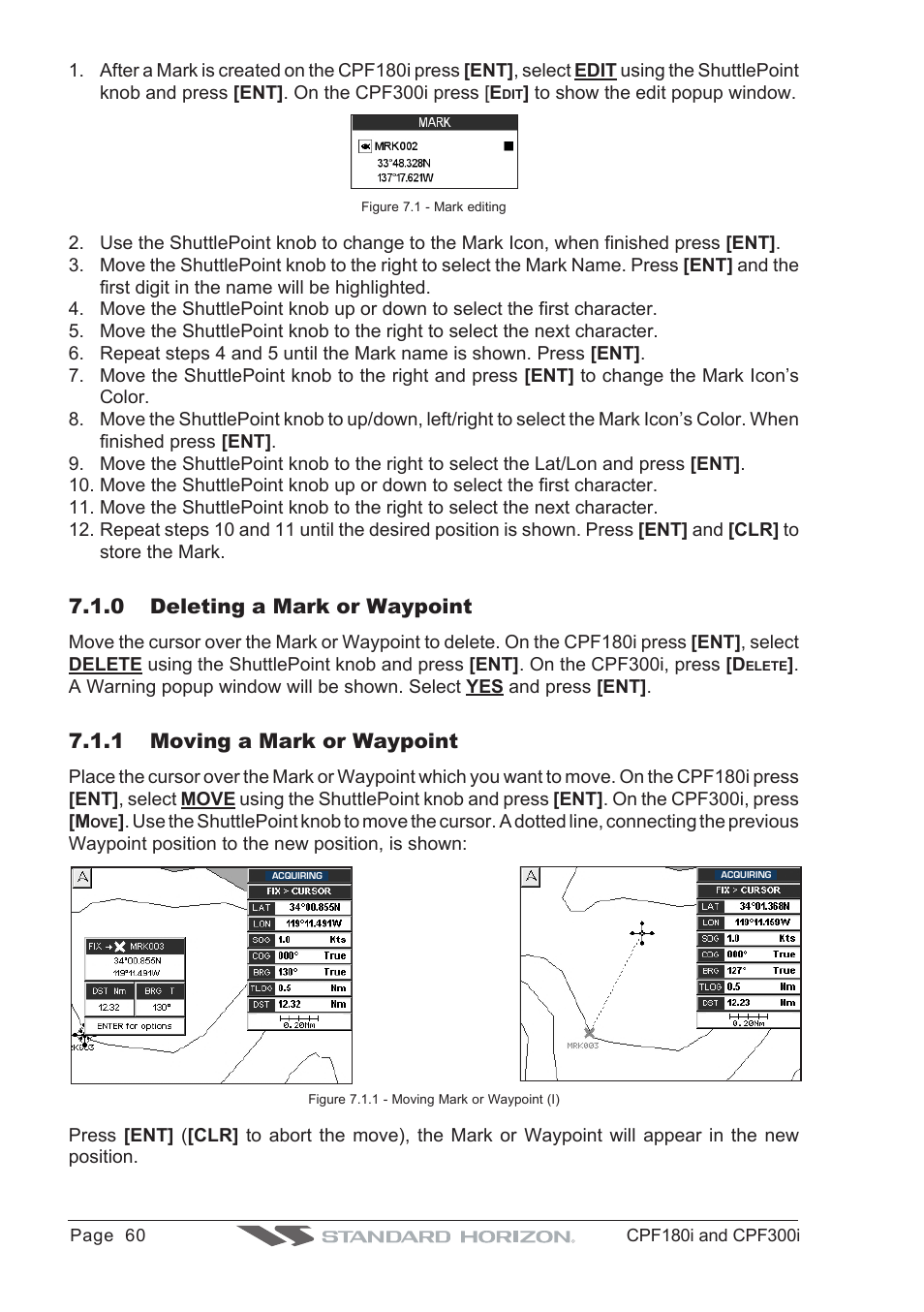 0 deleting a mark or waypoint, 1 moving a mark or waypoint | Standard Horizon MAX CPF180I User Manual | Page 58 / 144