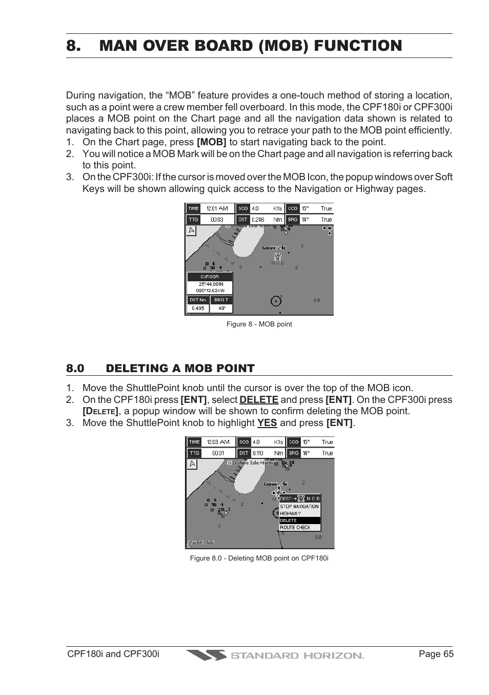 Man over board (mob) function | Standard Horizon MAX CPF180I User Manual | Page 63 / 144