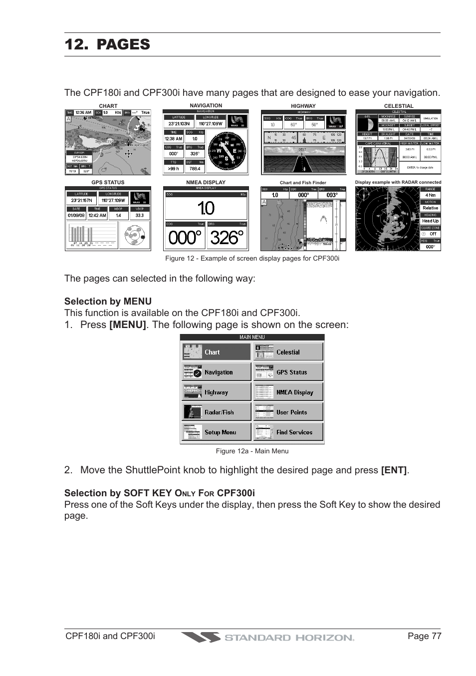 Pages, Move the shuttlepoint knob to highlight | Standard Horizon MAX CPF180I User Manual | Page 75 / 144