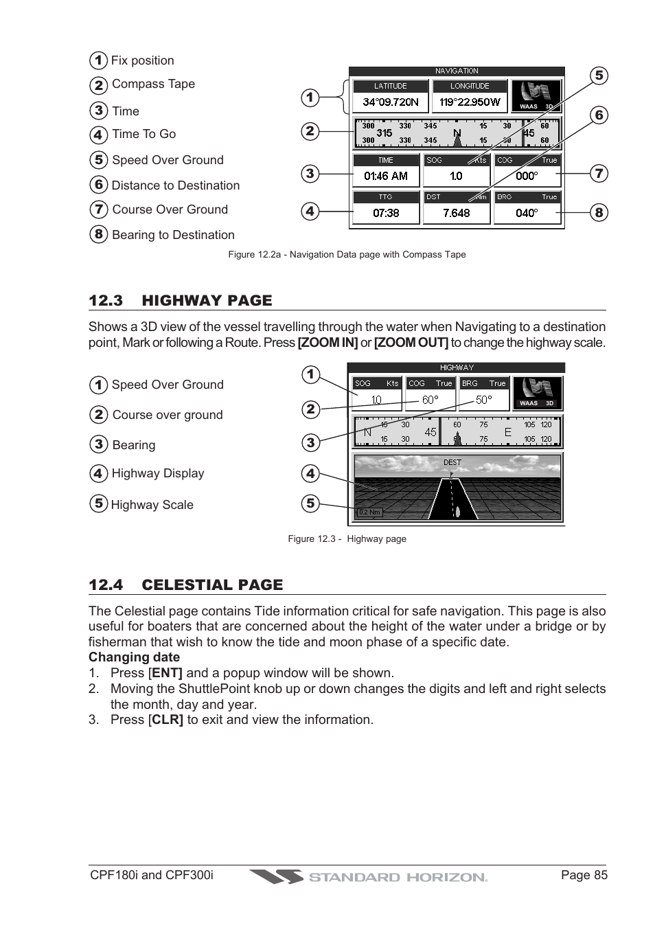 3 highway page, 4 celestial page | Standard Horizon MAX CPF180I User Manual | Page 83 / 144