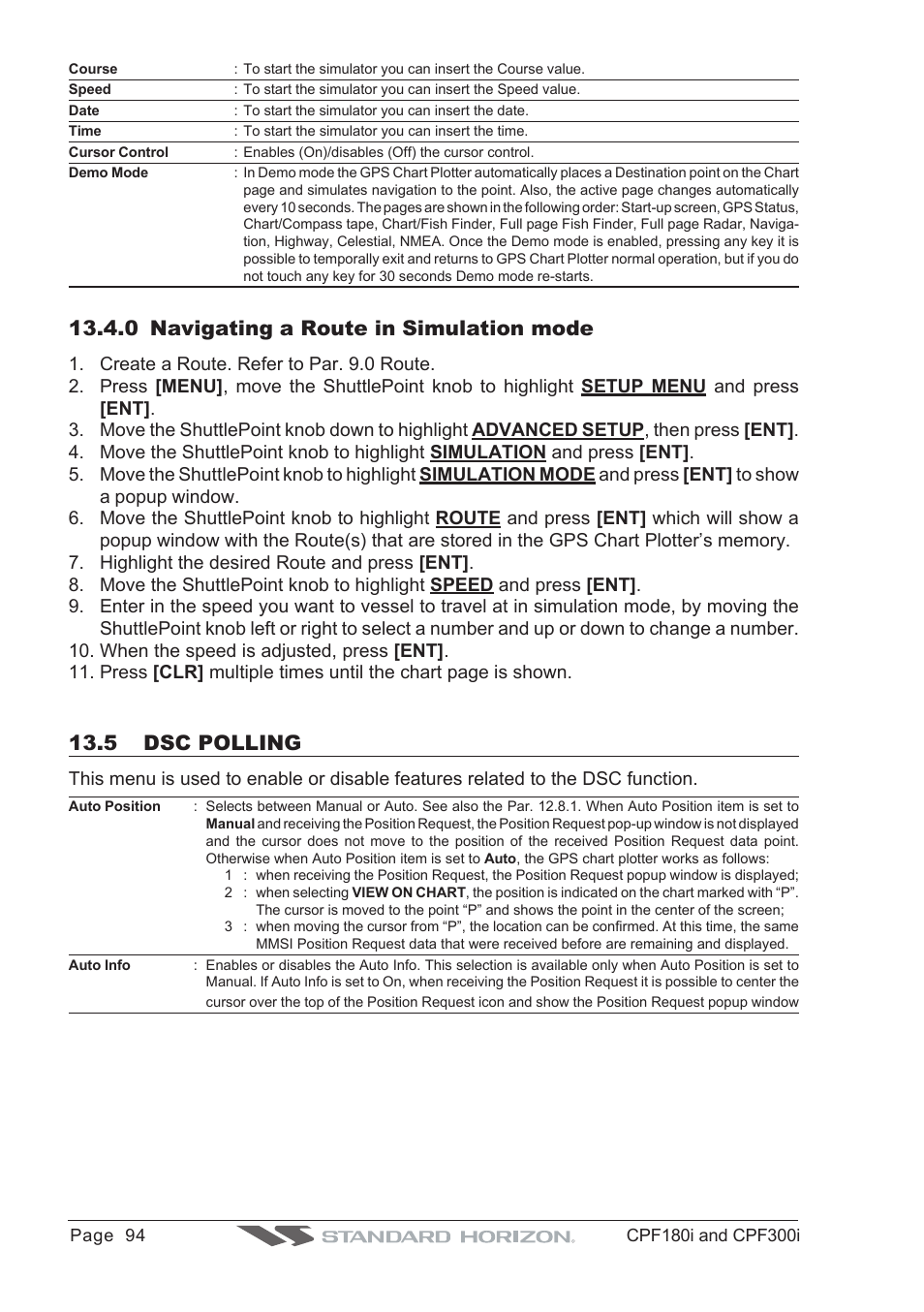 0 navigating a route in simulation mode, 5 dsc polling | Standard Horizon MAX CPF180I User Manual | Page 92 / 144