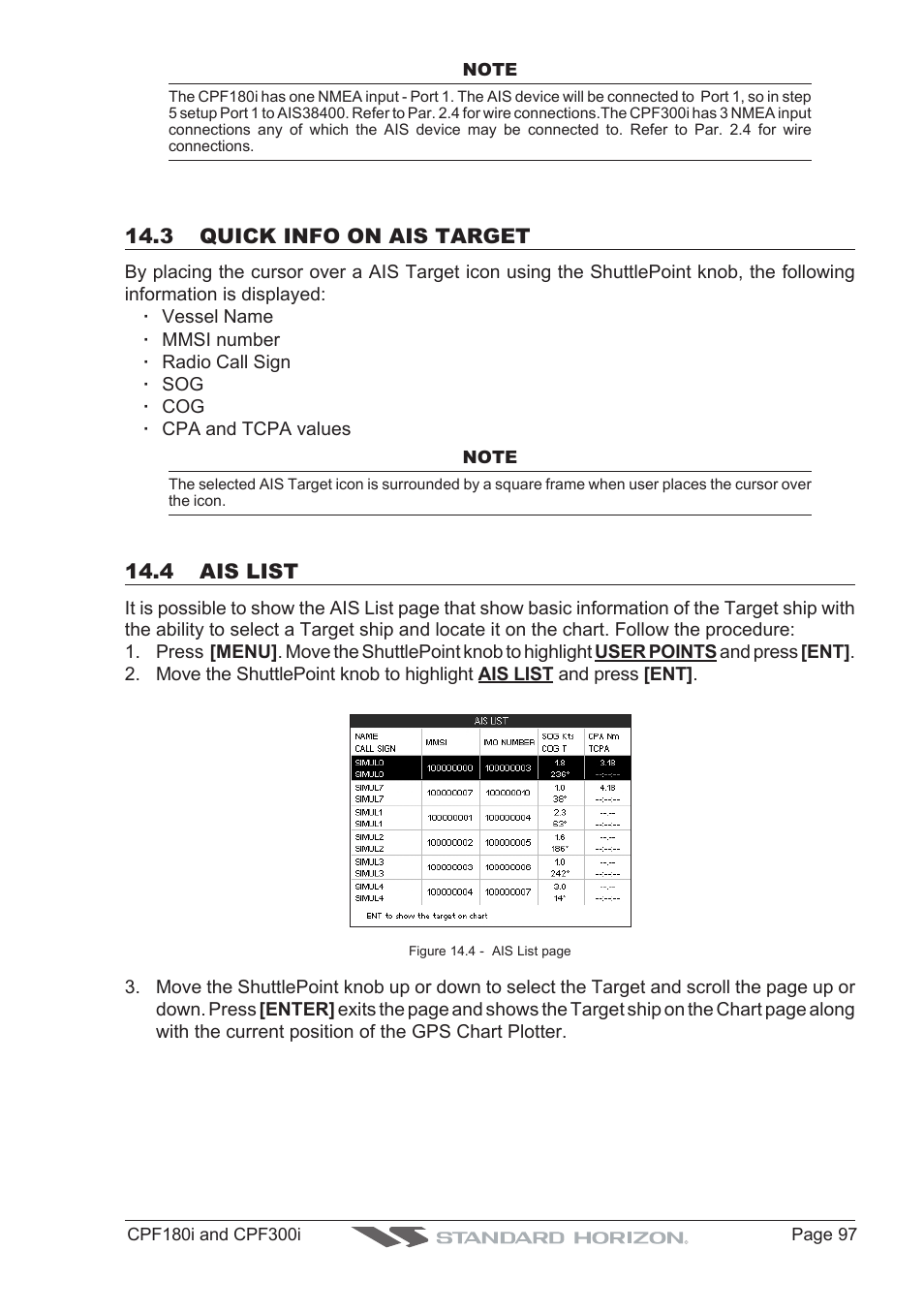 3 quick info on ais target, 4 ais list | Standard Horizon MAX CPF180I User Manual | Page 95 / 144