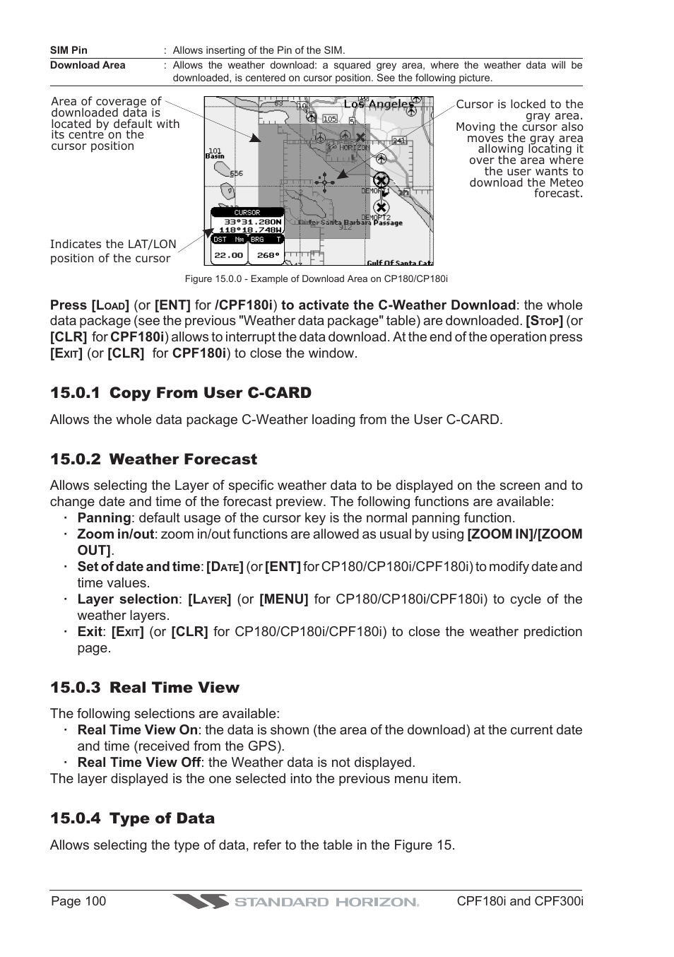 1 copy from user c-card, 2 weather forecast, 3 real time view | 4 type of data | Standard Horizon MAX CPF180I User Manual | Page 98 / 144