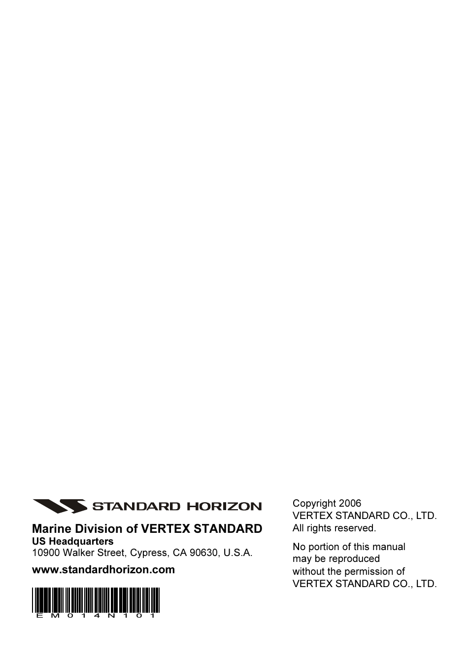 Marine division of vertex standard | Standard Horizon MATRIX GX3000S User Manual | Page 100 / 100