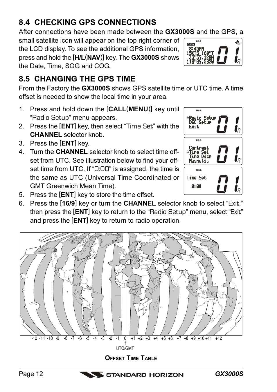 4 checking gps connections, 5 changing the gps time | Standard Horizon MATRIX GX3000S User Manual | Page 12 / 100