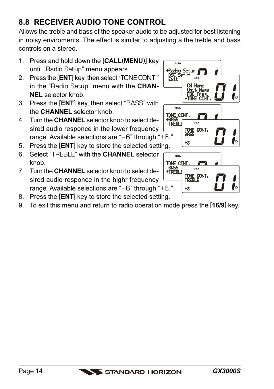 8 receiver audio tone control | Standard Horizon MATRIX GX3000S User Manual | Page 14 / 100