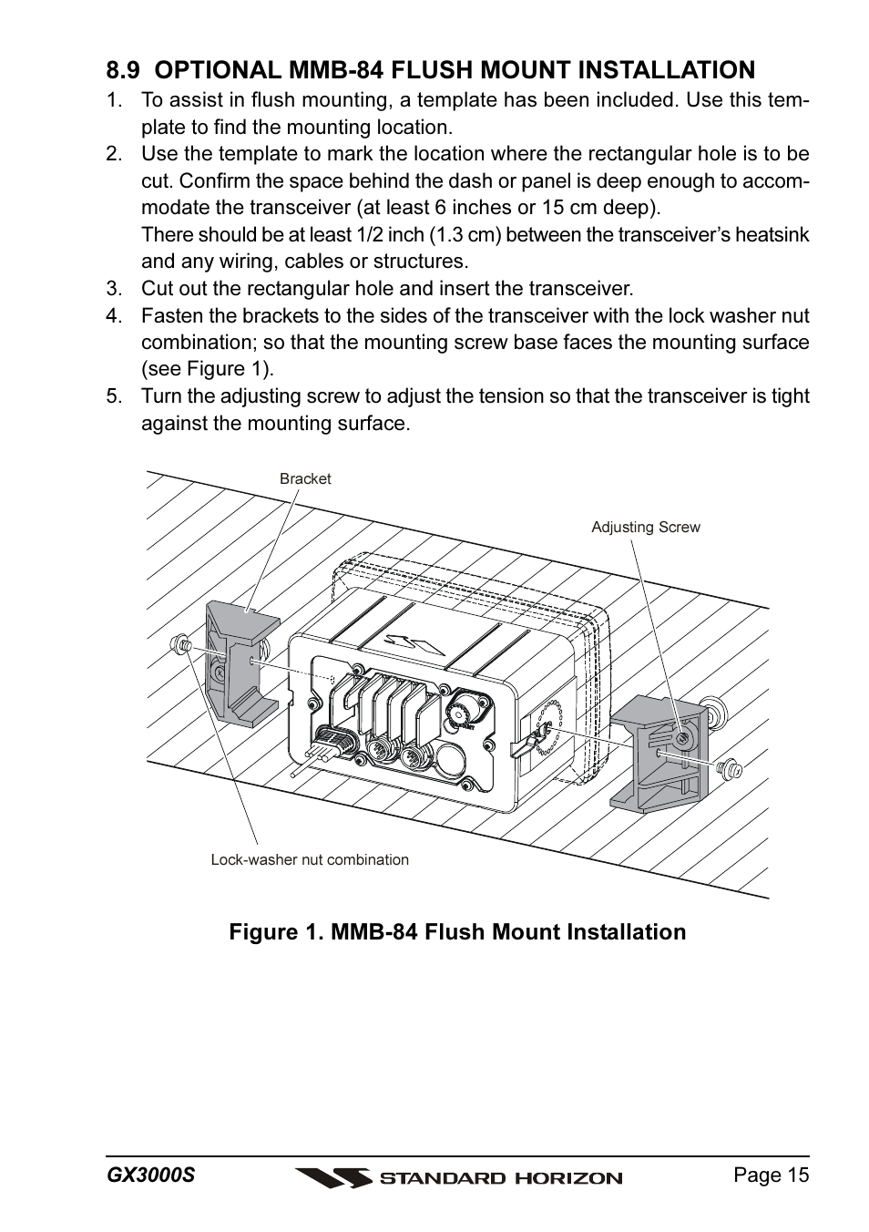 9 optional mmb-84 flush mount installation | Standard Horizon MATRIX GX3000S User Manual | Page 15 / 100