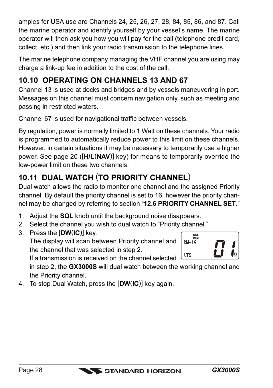 11 dual watch (to priority channel) | Standard Horizon MATRIX GX3000S User Manual | Page 28 / 100