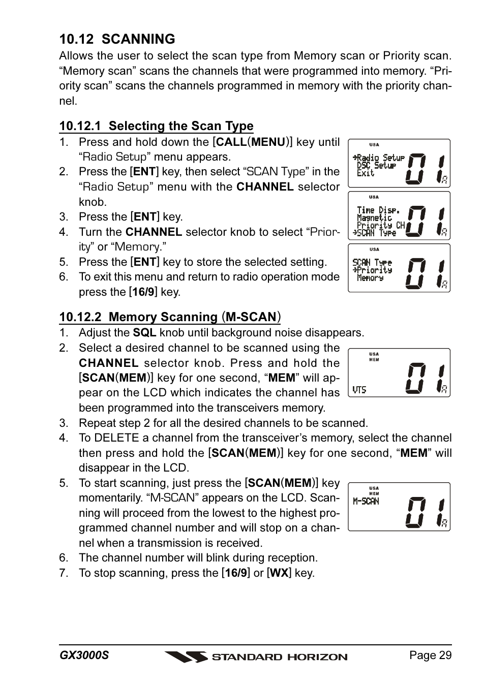 12 scanning | Standard Horizon MATRIX GX3000S User Manual | Page 29 / 100