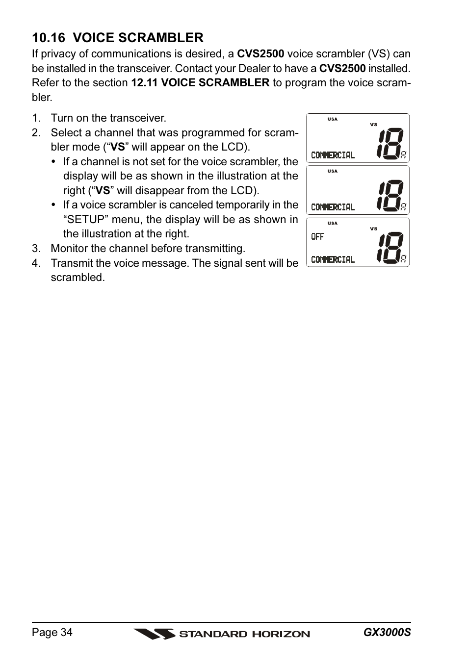 16 voice scrambler | Standard Horizon MATRIX GX3000S User Manual | Page 34 / 100