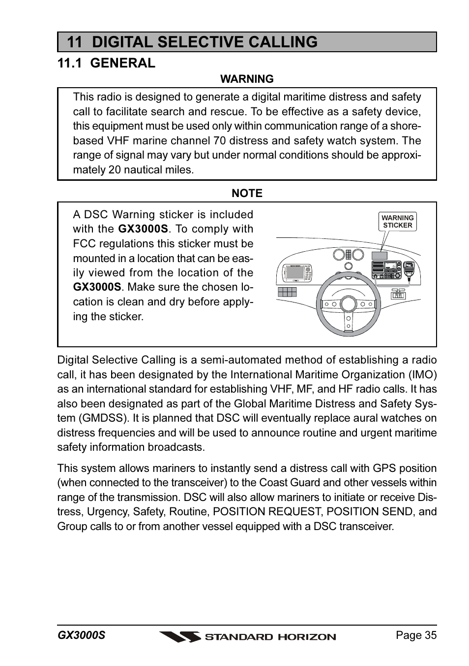 11 digital selective calling, 1 general | Standard Horizon MATRIX GX3000S User Manual | Page 35 / 100