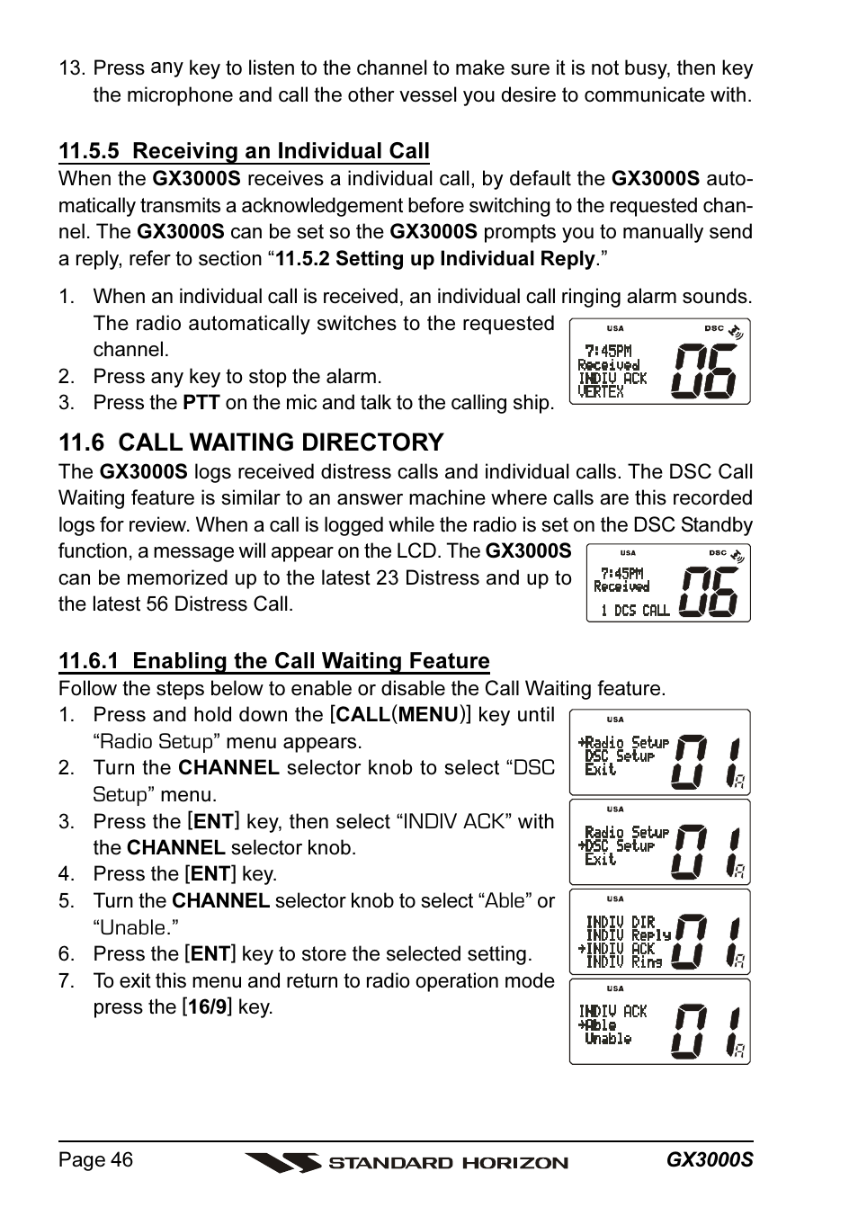 6 call waiting directory | Standard Horizon MATRIX GX3000S User Manual | Page 46 / 100
