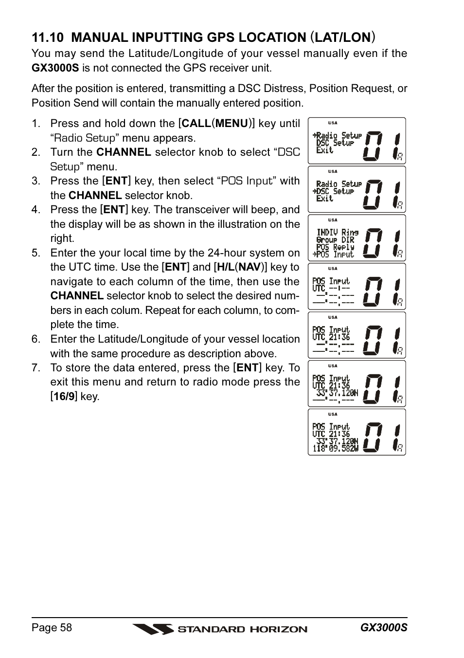 10 manual inputting gps location (lat/lon) | Standard Horizon MATRIX GX3000S User Manual | Page 58 / 100