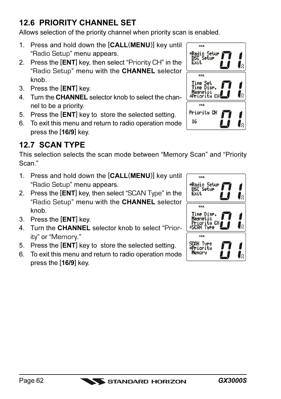 6 priority channel set, 7 scan type | Standard Horizon MATRIX GX3000S User Manual | Page 62 / 100