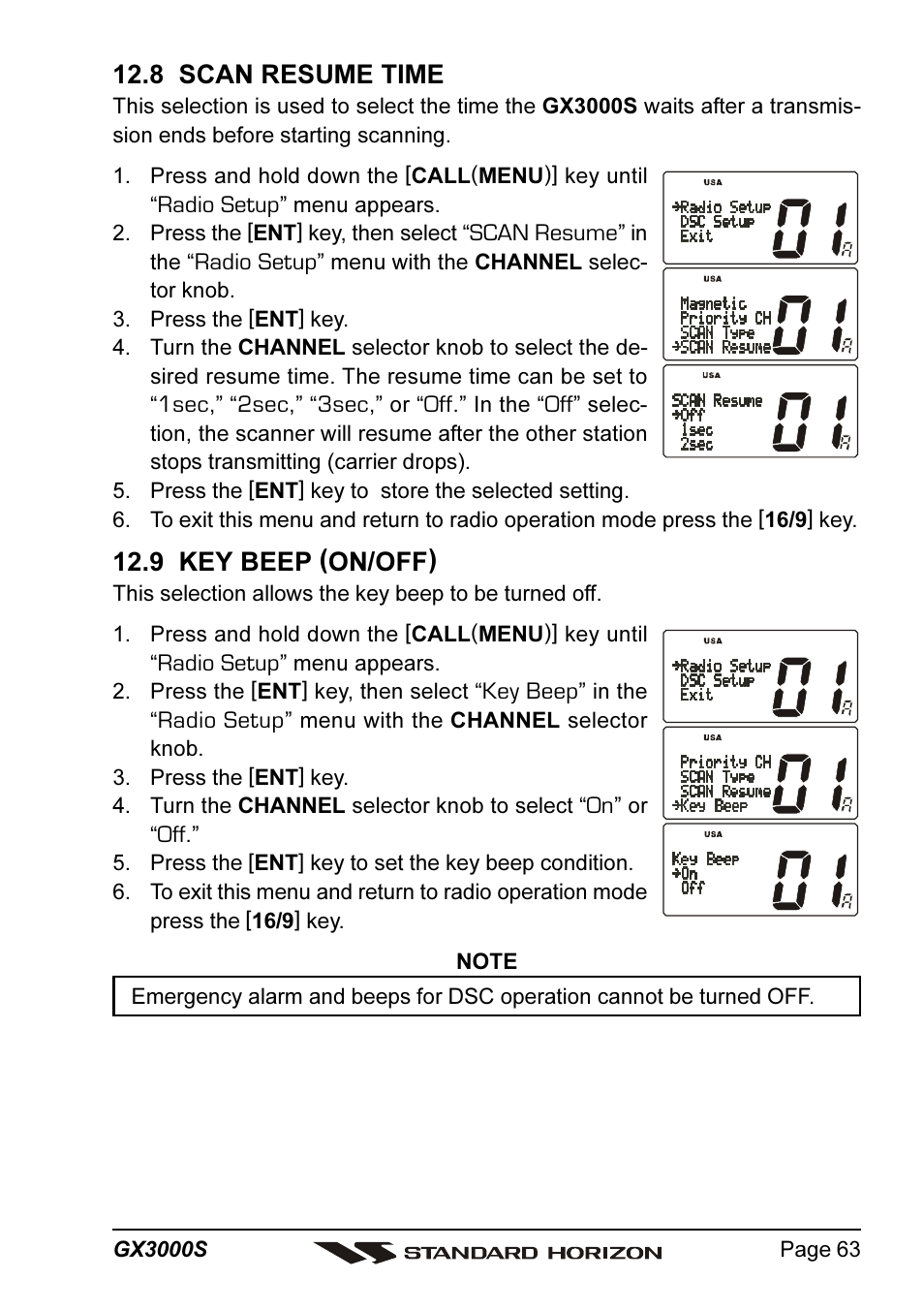 8 scan resume time, 9 key beep (on/off) | Standard Horizon MATRIX GX3000S User Manual | Page 63 / 100