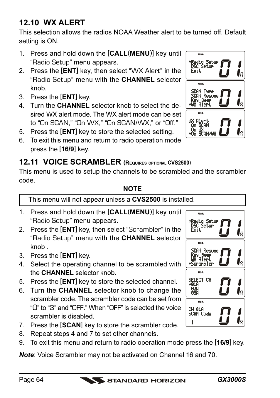 10 wx alert, 11 voice scrambler | Standard Horizon MATRIX GX3000S User Manual | Page 64 / 100